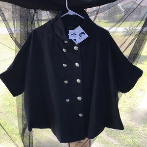 Novo Andina Flying Fish Cashmere coat poncho pelerine 3/4 sleeves Sz S-L